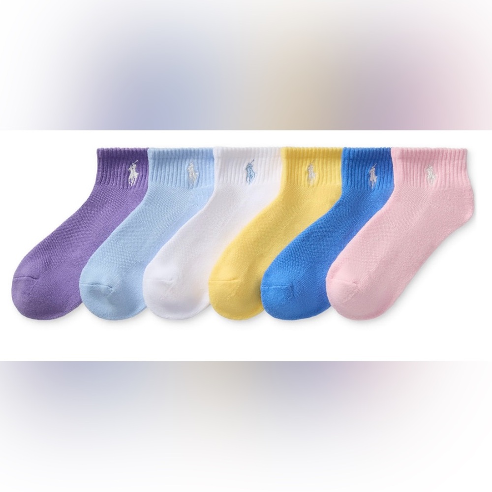 Polo Ralph Lauren Girls Sport Quarter Socks, 6-Pack - Picture 2 of 11